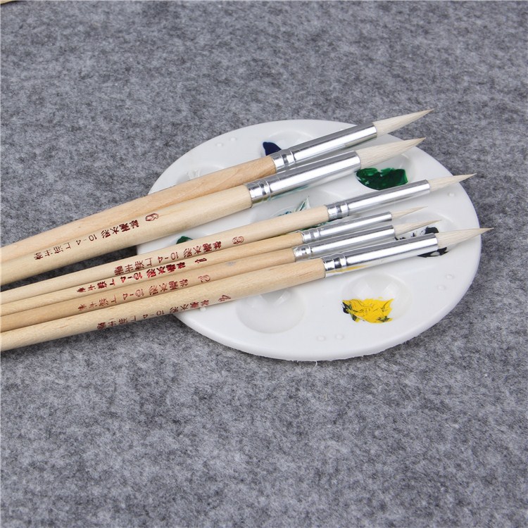 6pcs/set high quality wool Wooden Handle brush gouache water color brush oil paint brush art supplies dotting pen free shipping