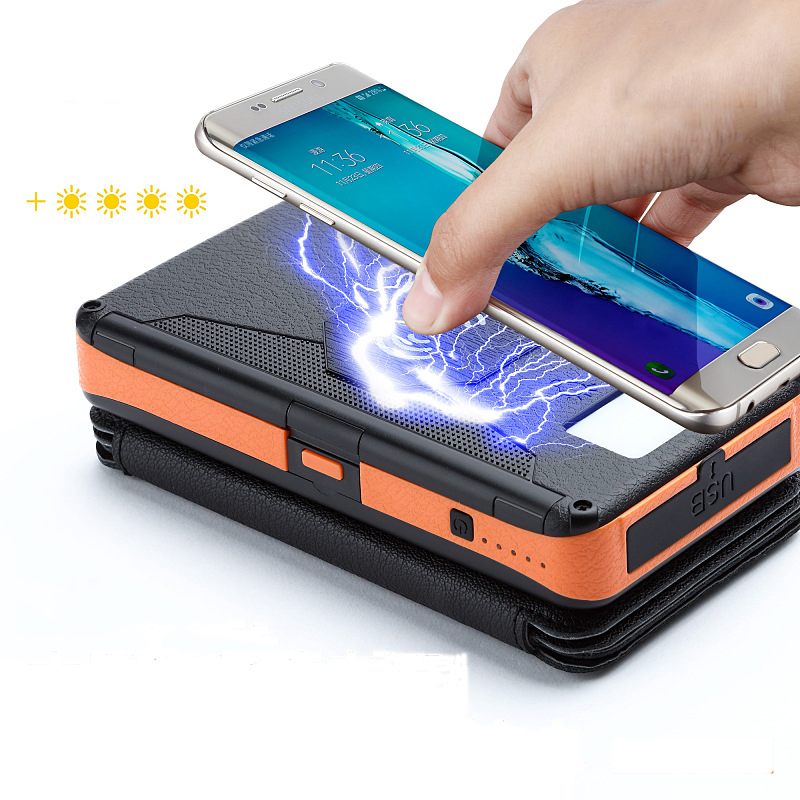 Outdoor Folding Foldable Waterproof Solar Panel Charger Portable Qi Wireless Charger LED Solar Power Bank 20000mAh for Phones