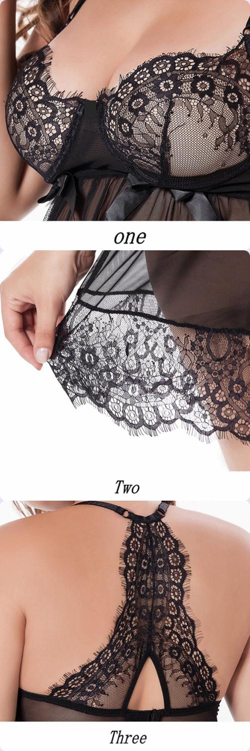 5XXL Lace Lingerie Porno See Though Ropa Sexy Para El Sexo Black Womens Nightgown Sleepwear Night Dress Pull Size