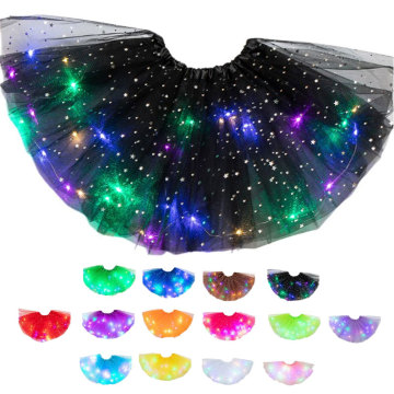 Girls LED Glitter Star Sequins Ballet Dance Tulle Tutu Skirt Flashing Light Up Stage Dance Wear Skirts for Adults Kids