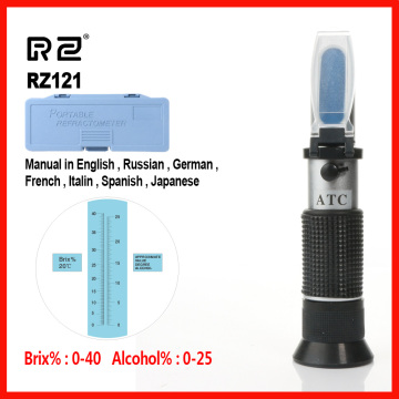 RZ Alcohol Refractometer Sugar Grape Wine Concentration 0~25% Alcohol 0~40% Brix Tester Meter ATC Handheld tool RZ121