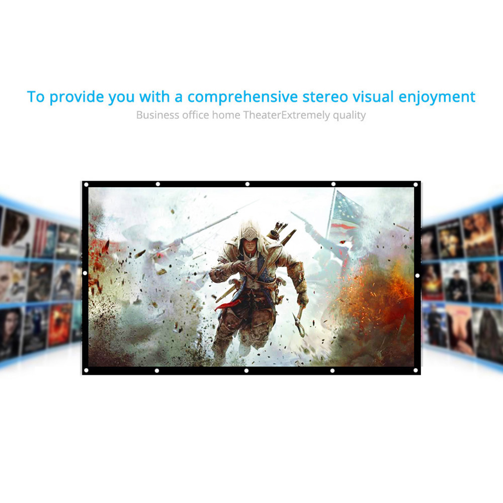 60-150 Inch Portable Projector Screen HD 16:9 White Diagonal Video Projection Screen Foldable Wall Mounted Home White Dacron