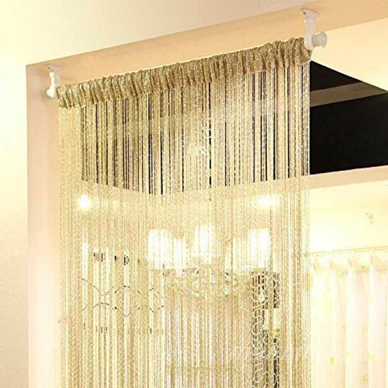 1pc Shiny Tassel Flash Silver Line String Curtain Window Door Divider Sheer Curtain Valance Home Living Room Decoration 1x2m New
