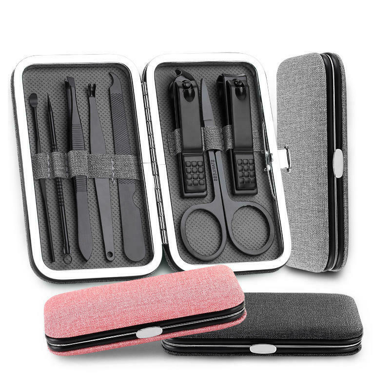 8pcs Manicure Set Stainless Steel Nails Set Black Nail Clipper Pedicure Scissor Tweezer Nail Kits Portable Nail Clippers Set