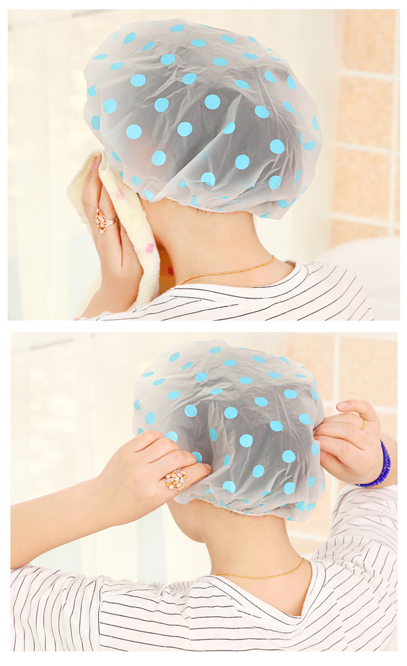 1PC Waterproof Shower Cap Thickening Elastic Wave Point Hair Cover Shower Cap Women Hair Salon Bathroom Supplies Color Random