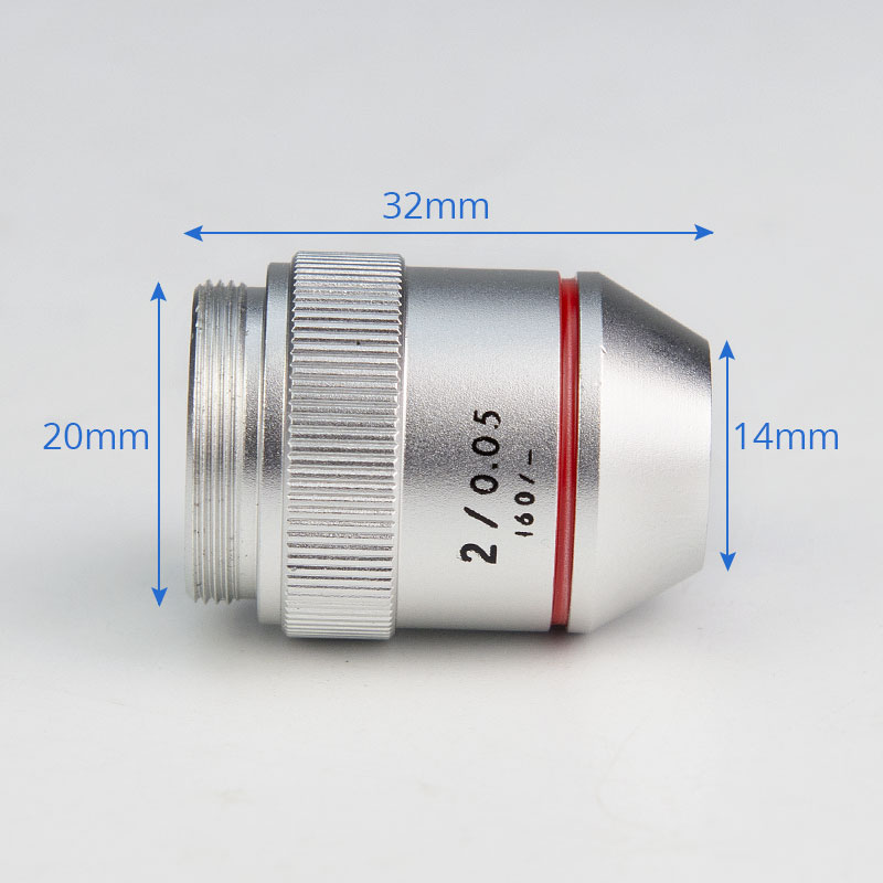 Microscope Objective Lens 1X 2X 195 Achromatic Low Power Objectives RMS Thread 20.2mm for Biological Microscope