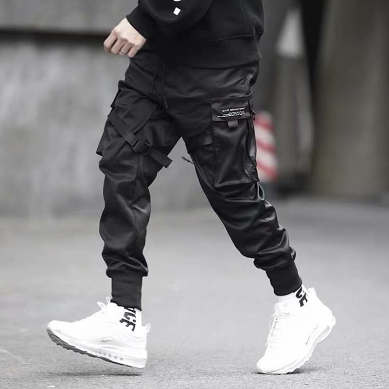 2020 Hip Hop Boy Multi-pocket Elastic Waist Design Harem Pant Men Streetwear Punk Casual Trousers Jogger Male Dancing Black Pant