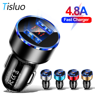4.8A Dual USB Car Charger With LED Display Universal Mobile Phone Car-Charger for Xiaomi Samsung S8 iPhone 6s 7 8 Plus 11 Tablet