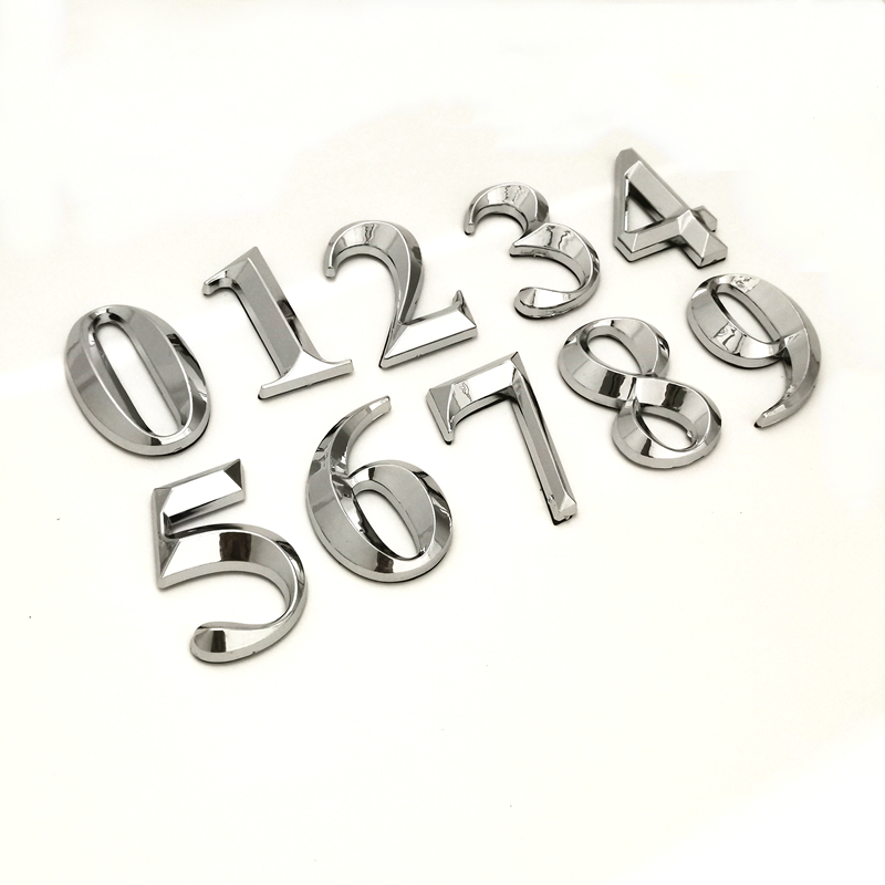 5cm Slimming Type Silver House Number Stickers 3D Self Adhesive Door Sign Number Digit Apartment Hotel Office Door Address