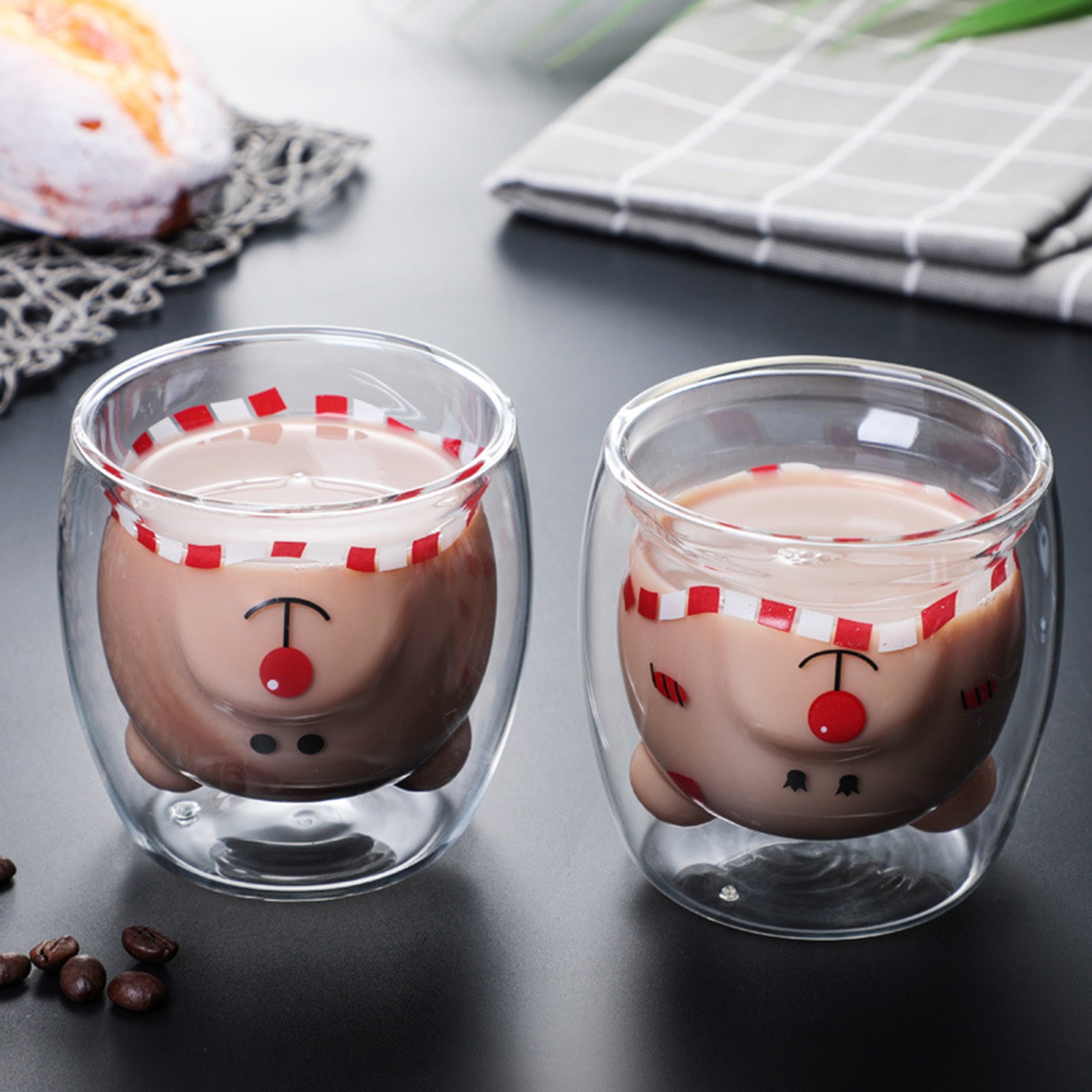 Lovely Glass Mugs Bear Cat Dog Animal Double-layer Tea Milk Coffee Cup With Round Mouth Prevent Scald Cartoon Christmas Gift