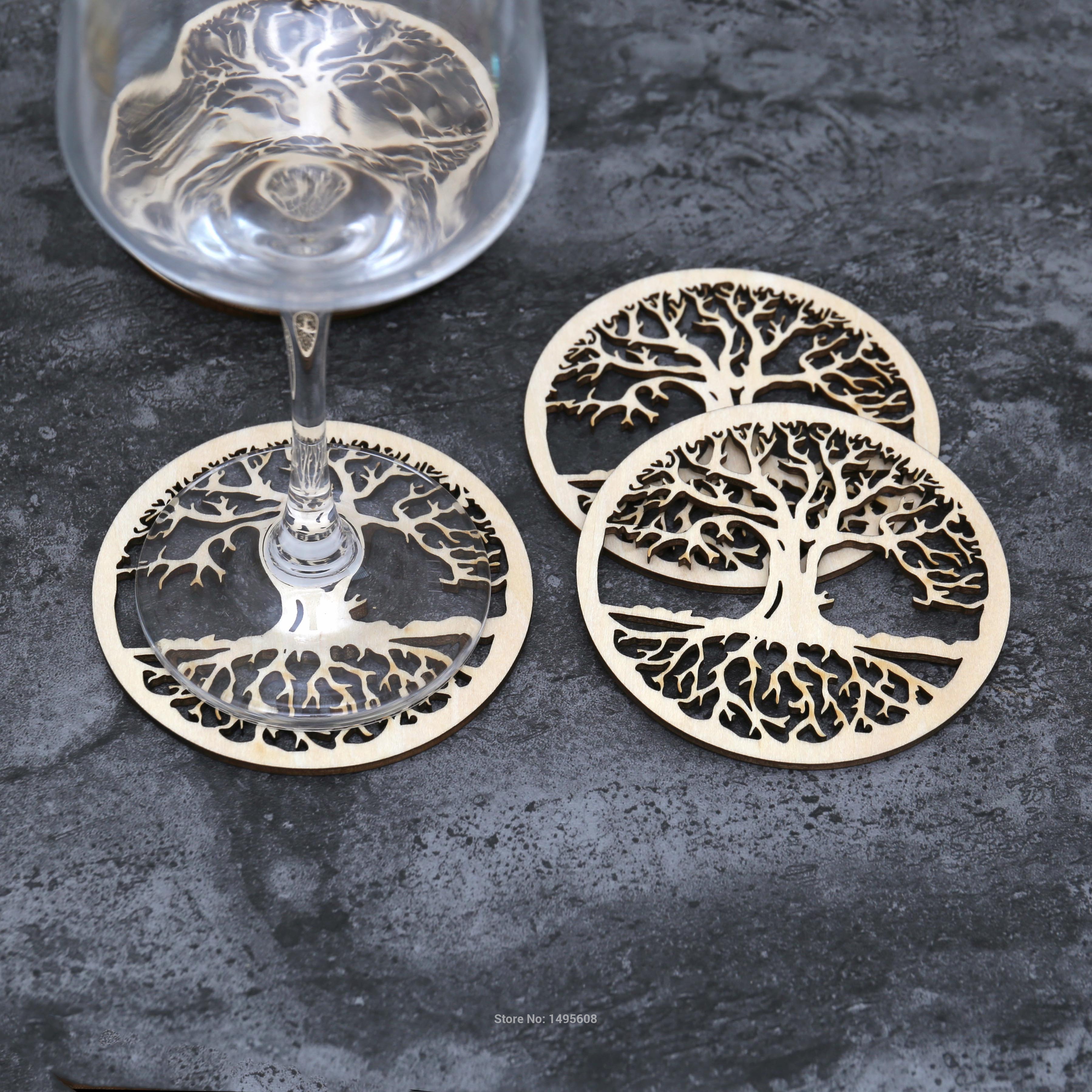 Tree Coaster, Flower Of Life Wooden Coaster,Drink Holder Wood Gift, Water Harmoniser Spiritual Wooden Beverage coaster