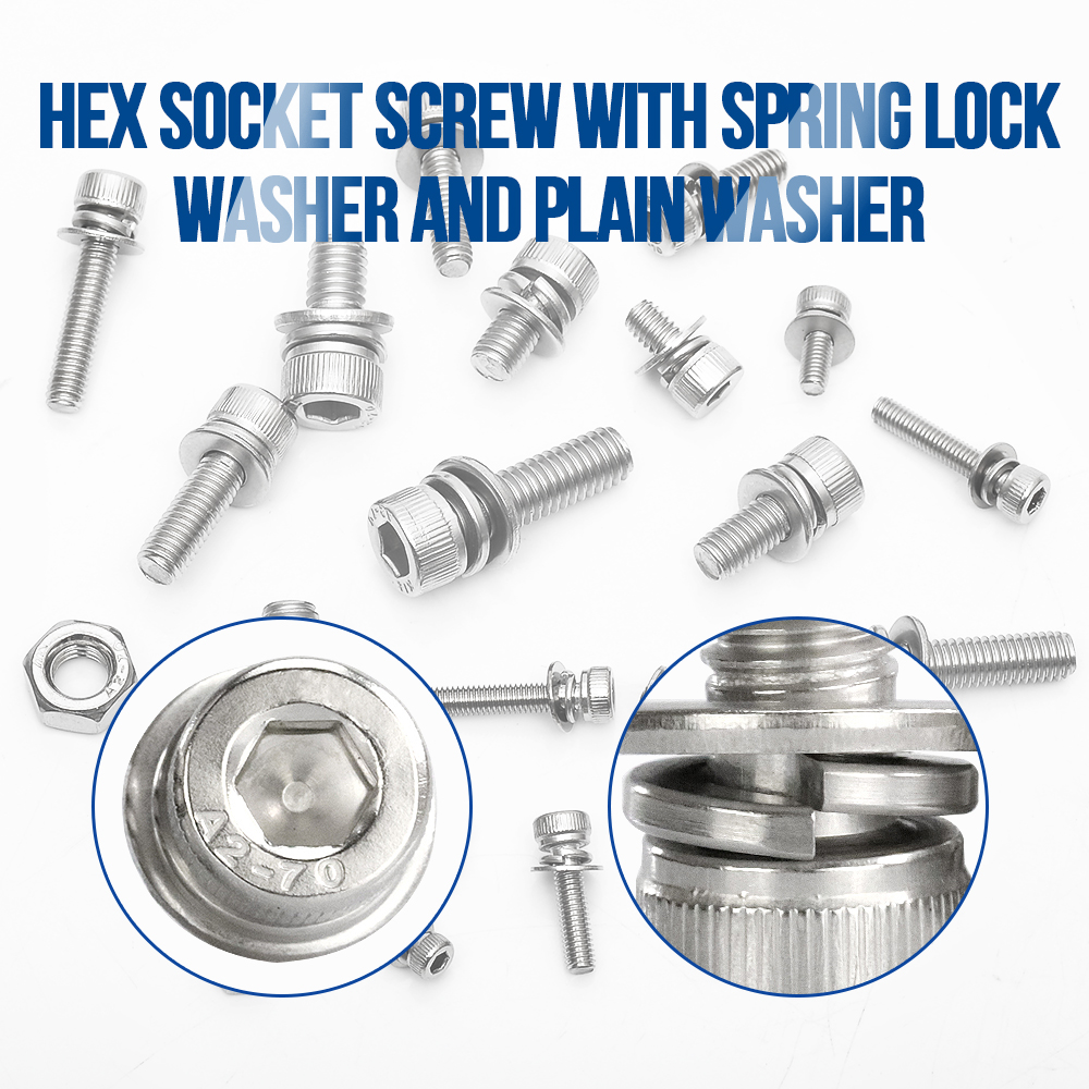 340pcs Hex Socket Head Cap Screw with Washer and Nut Three Sem Screw M2.5 M3 M4 M5 M6 Stainless Steel Three Combination Thread