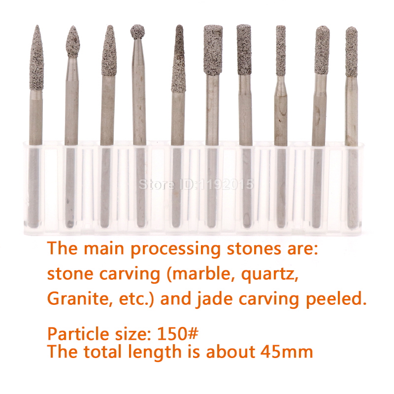 3.0MM Shank Brazed Diamond Burrs For Stone Concrete Ceramic Mill Grinding Heads Head Jade Carving Metal Peeled Agate Granite