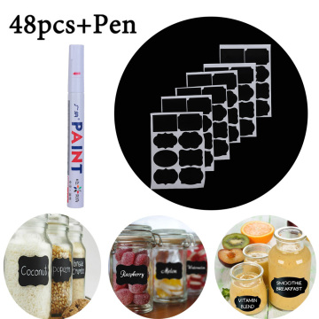 1Set Waterproof Chalkboard Kitchen Spice Label Stickers Home Jam Jar Bottle Tags Blackboard Labels Stickers With Marker Pen