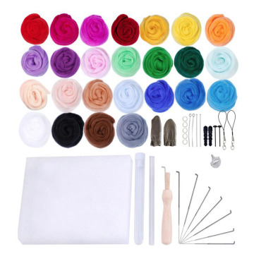 DIY Wool Felt Roving Wool Felting Tool Kit 25Color Fiber Material with Felt Needle Set Weaving Needlework Spinning Craft Kits