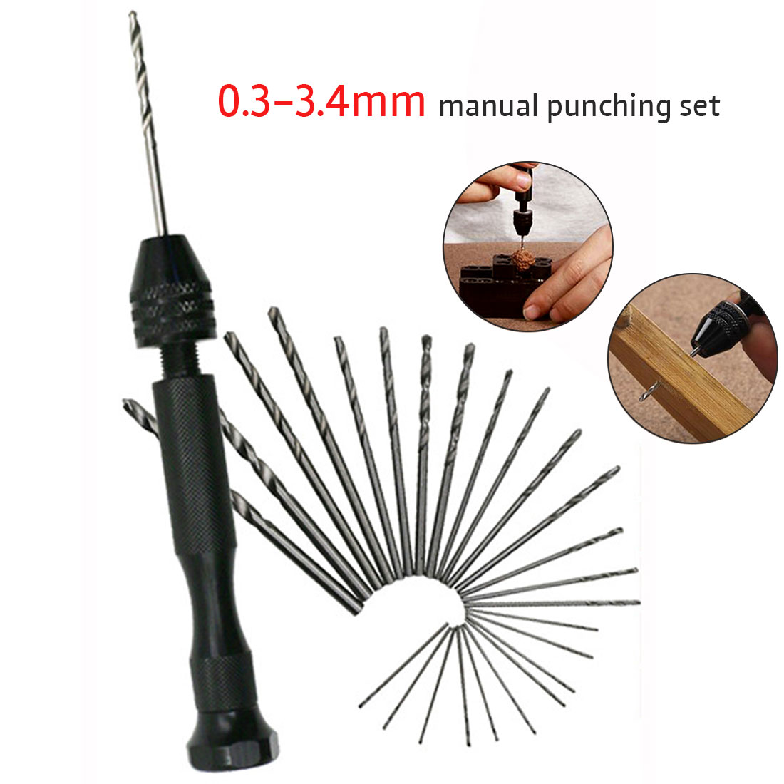 Hand Drill Jewelry Craft Hand Manual Drill Chuck Mini Hand 10PCS Twist Drill Bit