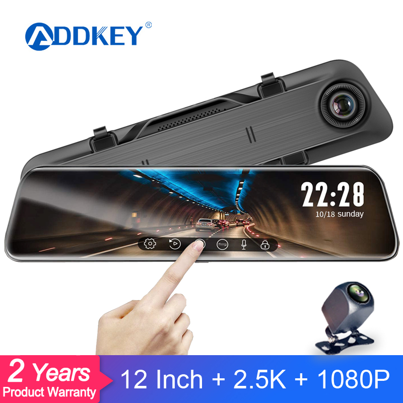 ADDKEY 12 Inch 2.5K Car DVR Rearview Mirror For Auto Recorder Night Vision Steaming IPS Dash Camera 1440P Car Mirror Video