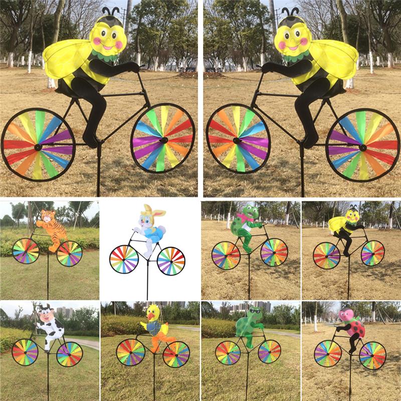 Hot Selling Cute 3D Animal on Bike Windmill Wind Spinner Whirligig Garden Lawn Yard