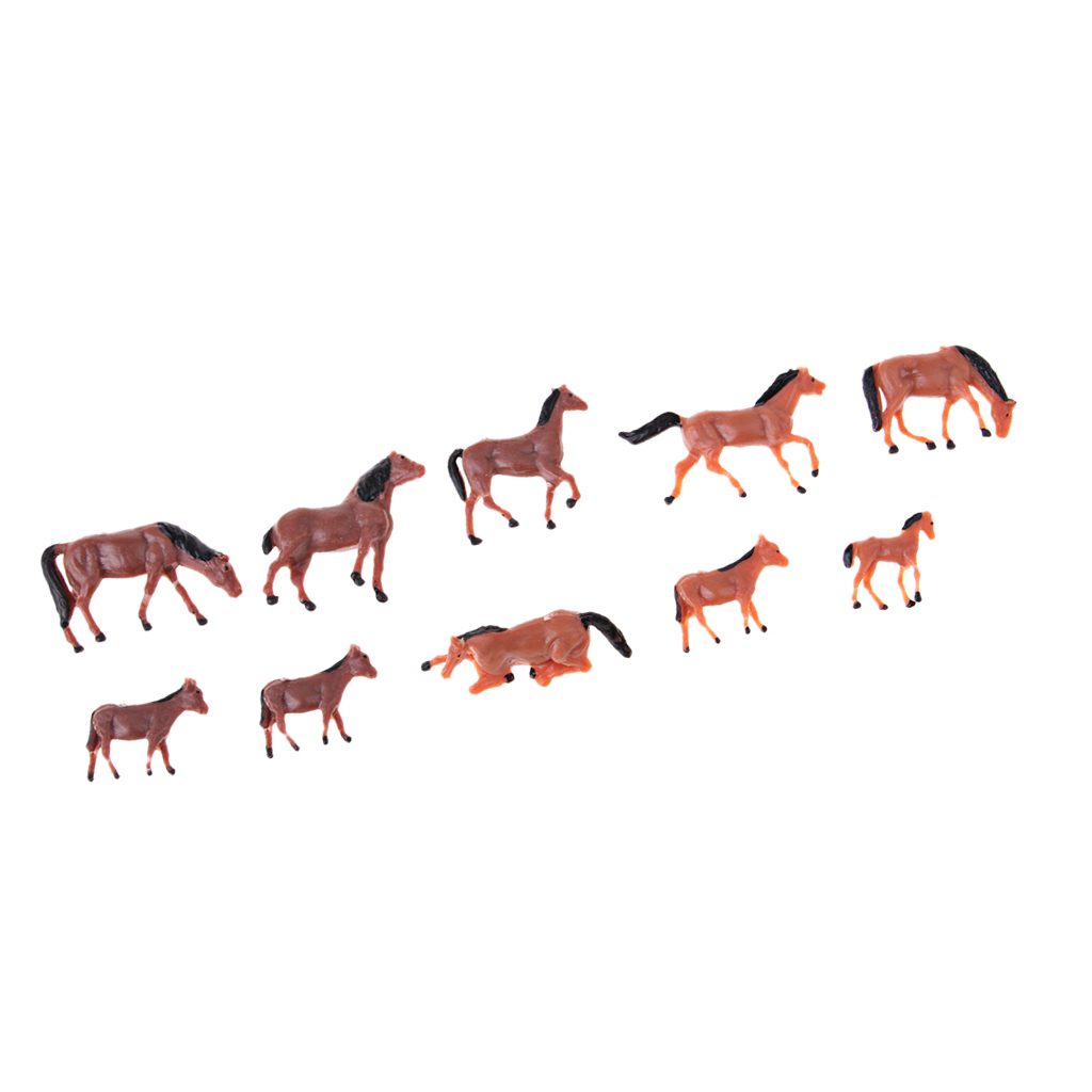 Set/10Pcs 1:87 HO Scale Horses Model Painted Animal Figure Layout Architecture