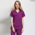 Women Scrub Tops V Neck Short Sleeve Workwear Uniform Cotton Color-Blocking Doctor Costume Hospital Nurse Vet Medical Uniforms