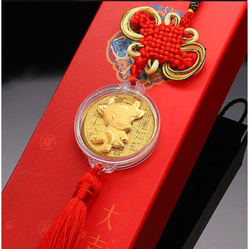 Lucky 2021 Year of Ox Gold foil paper Coin Commemorative Souvenir Tassels Pendant Decoration