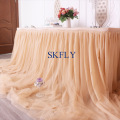 CL072E beautiful popular many colors custom made long drop wedding champagne table skirt for 6ft rectangle table