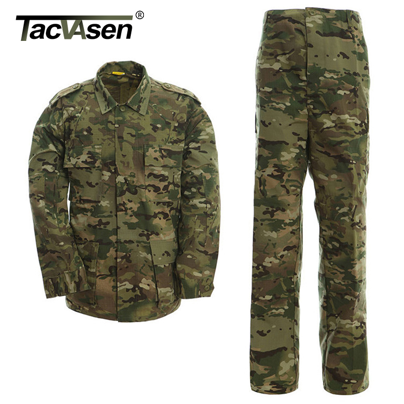 TACVASEN BDU Camouflage Tactical Uniforms Men Rip-stop Assault Army Combat Suit Sets Airsoft Paintball Military Clothing Sets