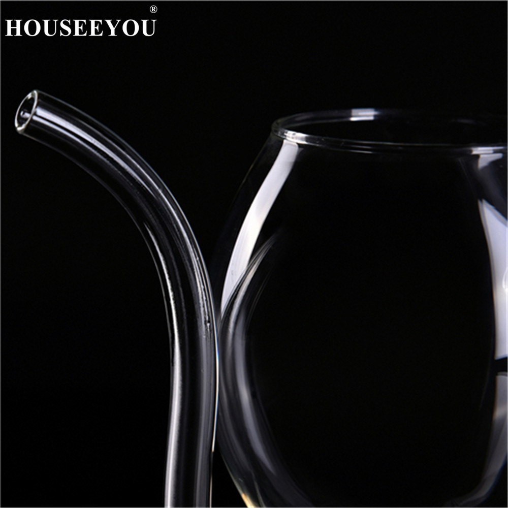 HOUSEEYOU Creative 300ML 2Pcs Devil Red Wine Glass Transparent Cup Mug With Built in Drinking Tube Straw Water Cup for Home Bar