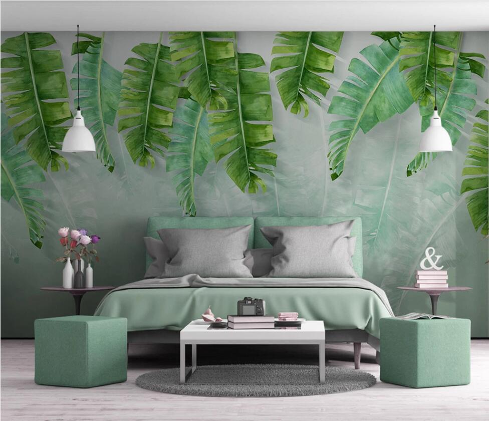 XUE SU Wall covering professional custom wallpaper large mural small fresh green banana leaf watercolor style background wall
