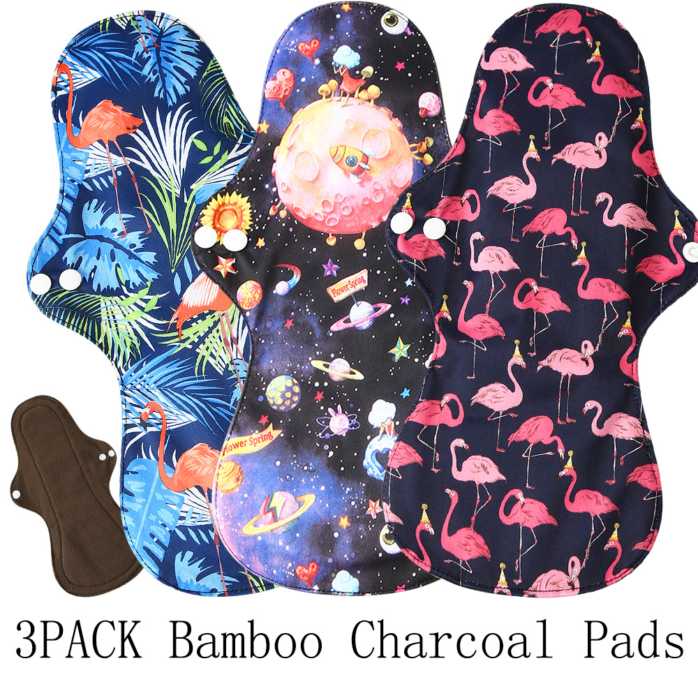 3pcs Extra Large Reusable Bamboo Charcoal Menstrual Pads Heavy Flow Sanitary Pads Washable Mama Sanitary Towel Pad Night Using
