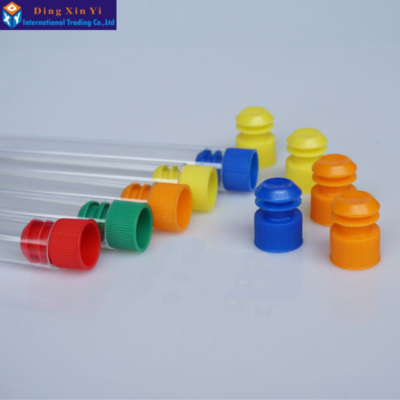 50pcs/lot 16*100mm plastic test tube with plug hard plastic tube polystyrene test tube High transparency The color can choose