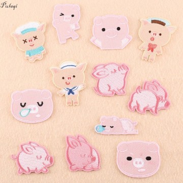 Pulaqi Piggy Bank Pig Patches Cute Pig Embroidered Stickers Pink Animal Cartoon Kids Women Iron On For Clothes Decoration F