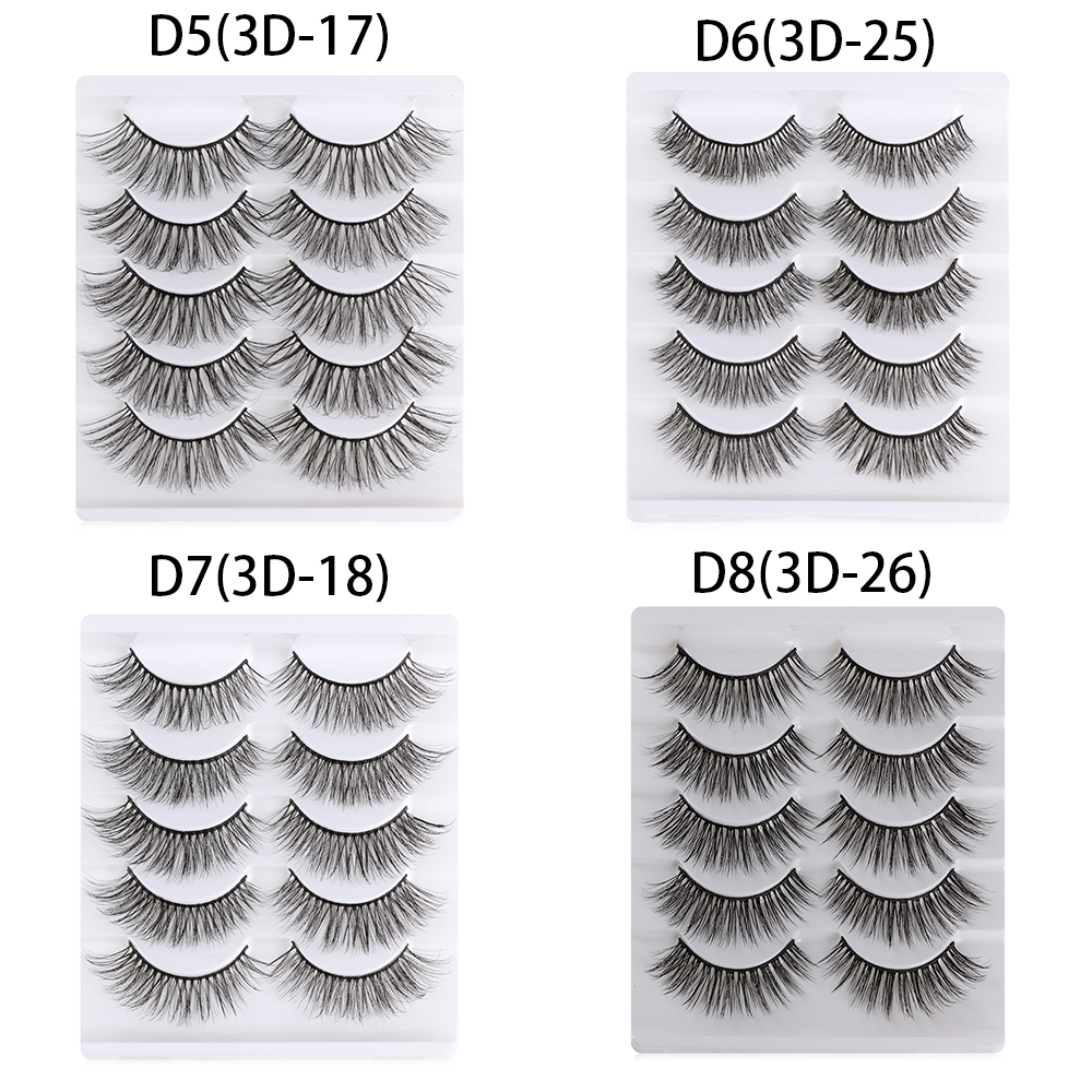 5 Pairs Long Wispy False Eyelashes Black Cross False Eyelashes Full Strip Lashes Handmade 3D Natural Eye Makeup Tools