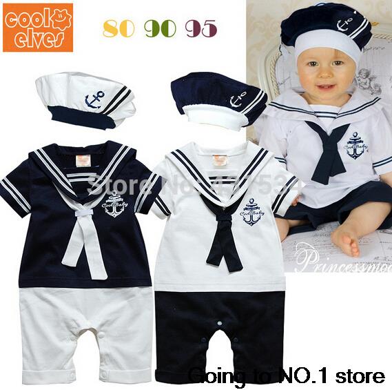 New Fashion Summer Newborn Navy Style Baby Romper Kids Boys Girls Jumpsuit+Hat 2Pcs Body Short-sleeve Sailor Suit