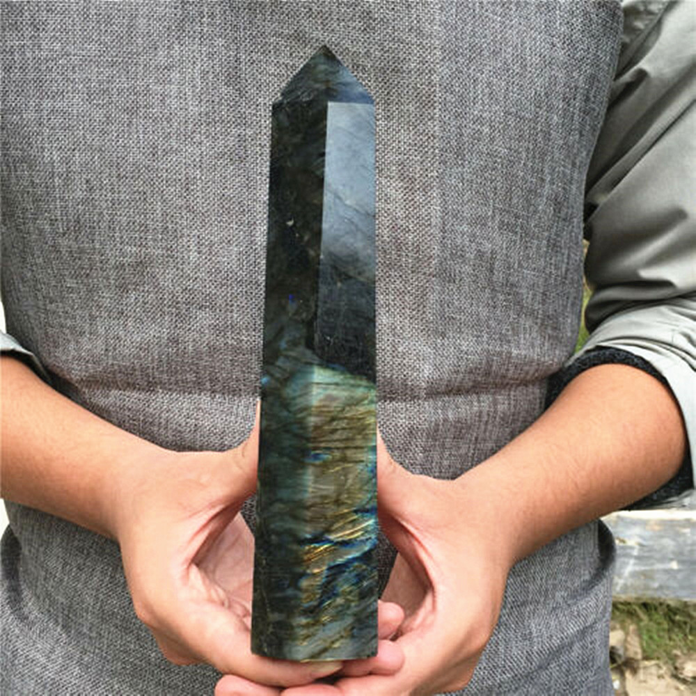 850g/1000g Natural Labradorite Obelisk Quartz Crystal Wand Point Gemstone Healing