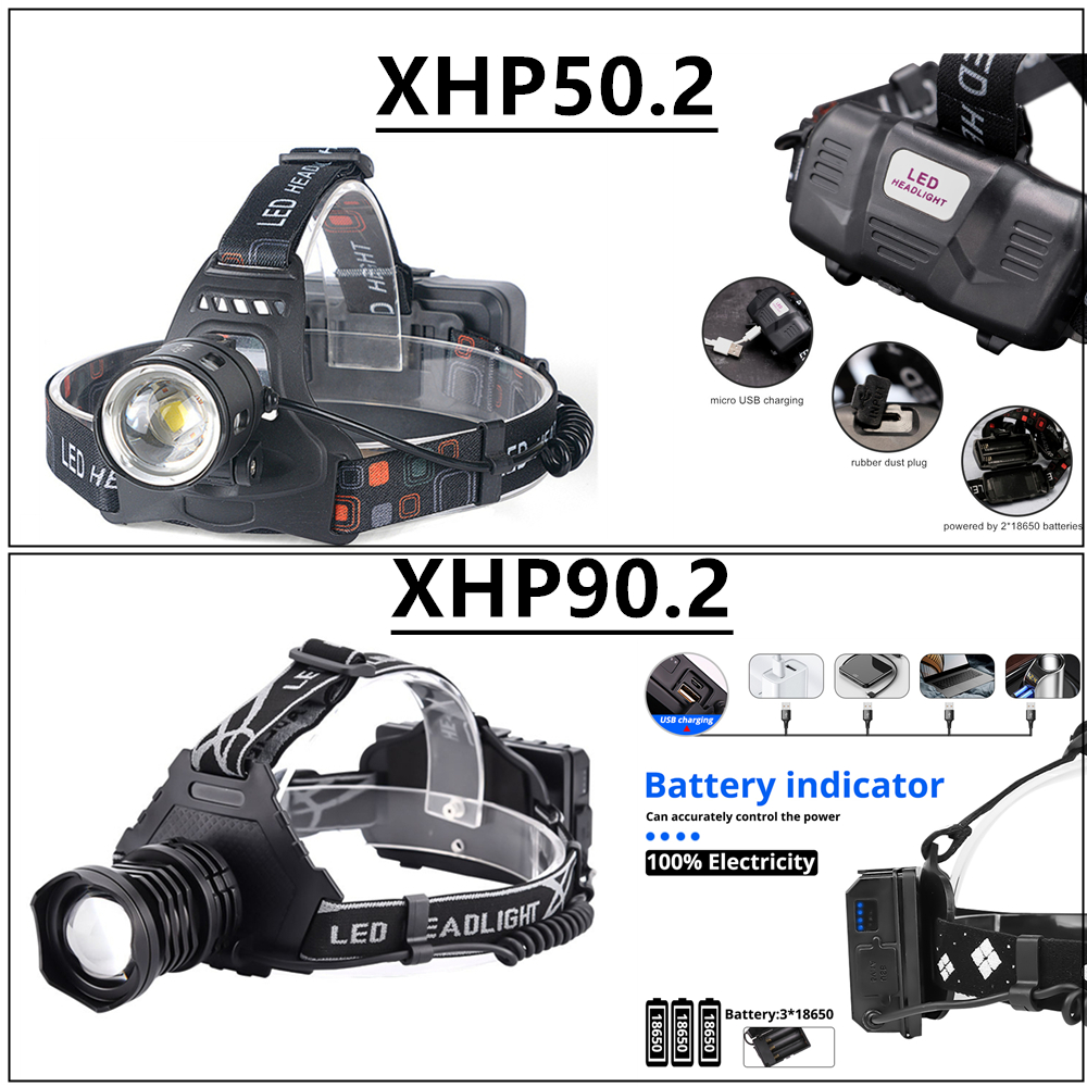 XHP90.2 LED Headlight xhp50 xhp90 High Power Head Lamp Torch USB 18650 Rechargeable Head Light xhp50.2 Zoom Headlamp