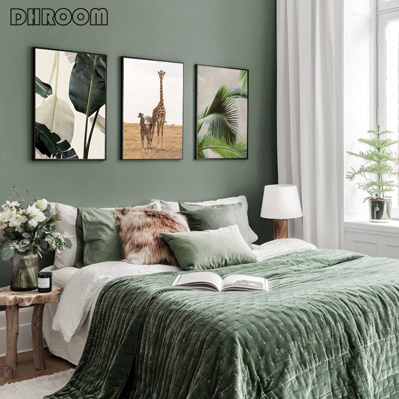 Wild Animals Lion Leopard Wall Art Poster Nordic Nature Green Leaves Canvas Print Painting Decoration Picture Modern Home Decor