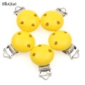 5pcs Yellow Baby Garment Clip Metal Wood Baby Clip Holders Round Shape Pacifier Clasps Suspender Garment Accessories 29*45mm