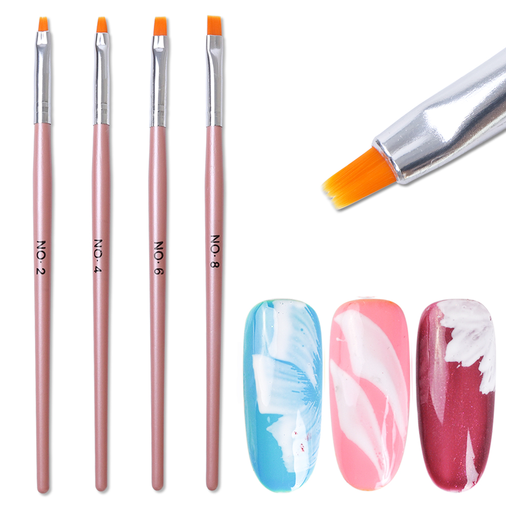 4pcs UV Gel Extension Nail Brush Drawing Painting Designs Flat Top Pen Builder Petal Flower DIY Manicure Nail Art Tools JIH023