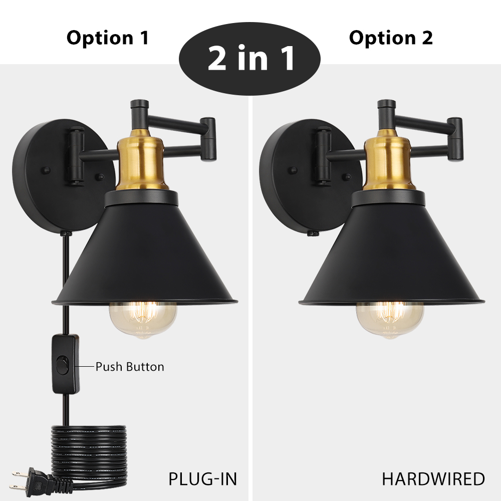Adjustable Swing Arm Plug-In Wall Lamp