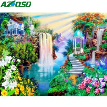 AZQSD Painting By Numbers Pictures Canvas Waterfall Scenery DIY Frameless Oil Painting Landscape Wall Art Home Decor SZGD174