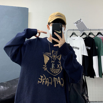 ZAZOMDE 2020 Winter New Couple Sweaters Casual Oversize Men's Pullovers Korean Cat Streetwear Graphic Printed Male Sweater