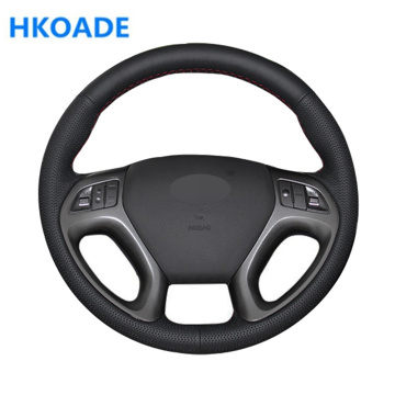 DIY Hand-stitched Black Soft Artificial Leather Car Accessories Steering Wheel Cover For Hyundai ix35 Tucson 2011-2015