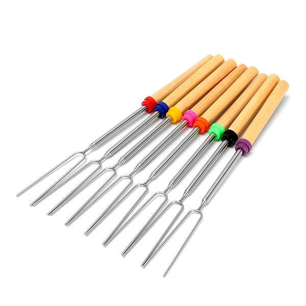 8 Pieces 32-Inch Colorful Telescopic Roasting Marshmallow Barbecue Skewers BBQ Stick Fork BBQ Tools