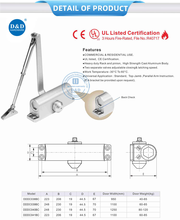 CE UL Heavy Duty Door Closer