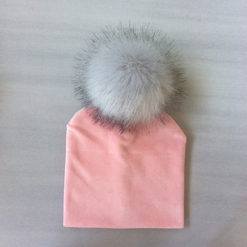 Autumn Winter Kids Girls Solid Velvet Hat With Pompon Baby Beanie Pompom Cap Children's Accessories