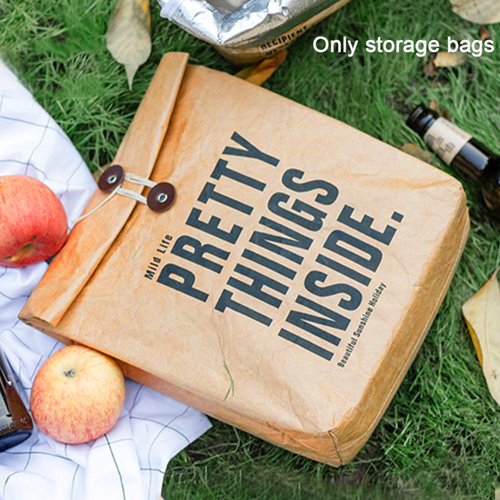 Washable Camping Lunch Bag Outdoor Activities Durable Insulated Travel Brown Paper Non Toxic Food Storage Reusable Cooler Box