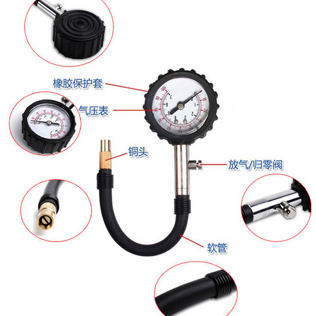 New Brand Long Tube Auto Car Bike Motor Tyre Air Pressure Gauge Meter Tire Pressure Gauge Meter Vehicle Tester Monitoring System