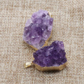 Natural Amethyst Cluster Pendant Healing Crystal Cluster Necklace Raw Gilded Edge Geode Decor Handmade Purple Crystal H