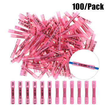 100PCS 22-16 AWG Heat Shrink Crimp Terminals Waterproof Fully Insulated Seal Butt Electrical Wire Connectors Kit Assortment Red